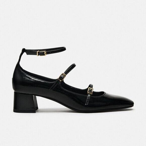 ZARA Faux Patent Mary Jane Heels NWT | Black Buckle Strap - Picture 16 of 16